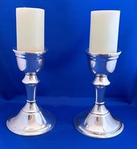 PAIR ANTIQUE INTERNATIONAL STERLING SILVER CANDLE HOLDERS WEIGHTED BASE,... - $65.00