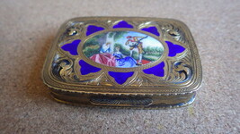 ANTIQUE ITALIAN 800 SILVER GOLD VERMEIL HAND PAINTED ENAMEL COMPACT  - $8,553.38 MXN