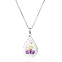 Silver Necklace For Women Birth Flower Necklace February Violet Month Real Flowe - £29.99 GBP