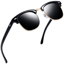 Polarized Semi Rimless Sunglasses, Retro Brand Horn Rimmed Sun Glasses Uv400 Pro - £15.85 GBP