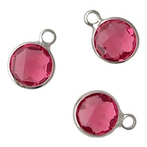 5 October Birthstone Charms Pink Rose Faceted Glass Steel Bezel Set Bead Drops - £3.94 GBP