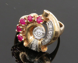 Authenticity Guarantee 
14K GOLD - Vintage Antique Genuine Diamonds &amp; Ruby Co... - £784.09 GBP