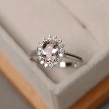 1.80Ct Oval Simulated Morganite Engagement Halo Gift Ring 14k White Gold Plated - £94.52 GBP