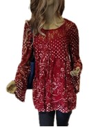 New $66 Pretty Suzanne Betro  Red Lace Floral Tunic Women&#39;s Large - $326.24 MXN