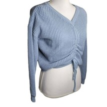 Sincerely Jules Adjustable Sweater Cropped Front Ruched Blue Knit Womens... - £21.46 GBP