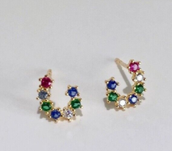 10ct Solid Gold Rainbow Crown Stud Earrings, 9k, 10k, gift, unisex, colours - £106.90 GBP