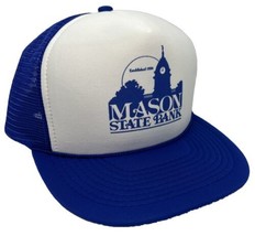 Vintage Mason State Bank Hat Cap Snap Back Blue Mesh Trucker Est 1886 MI Otto - $19.79