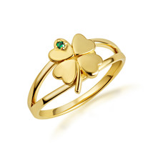 Gold Lucky 4 Leaf Clover Emerald Gemstone Ring - $129.99