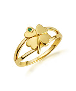 Gold Lucky 4 Leaf Clover Emerald Gemstone Ring - $2,425.09 MXN