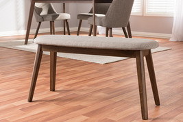 Leanora Light Gray Fabric Upholstered Walnut Bench - $1,723.44 MXN