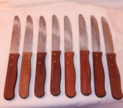 Clipper Steak Knives 5&quot; Commercial Serrated Restaurant Stainless Wood Lot Of 8 - £72.24 GBP