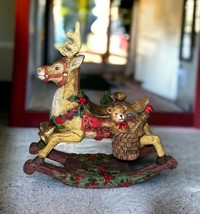 Christmas Vintage Kurt S Adler Reindeer Rocking Horse  6&quot; x 6&quot; Bells Holly - £34.99 GBP