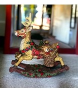 Christmas Vintage Kurt S Adler Reindeer Rocking Horse  6&quot; x 6&quot; Bells Holly - £34.83 GBP