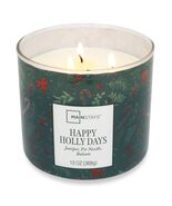3-Wick Happy Holly Days Scented Candle with a Green Garland Toss Scene W... - $341.90 MXN