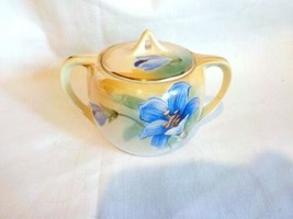 Vintage Rs Germany Blue Iris Sugar Bowl With Lid - £14.15 GBP
