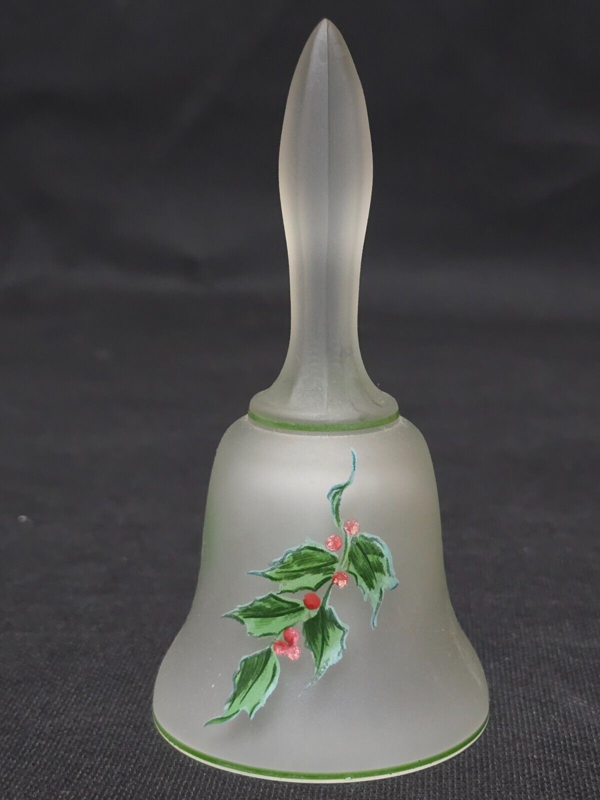 Vintage WESTMORELAND 5.25&quot; Glass Bell Hand Painted HOLLY BERRIES ON SATI... - $9.88