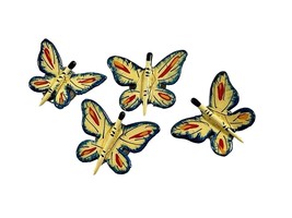 Vintage Butterfly Shaped Button Covers Yellow Blue Plastic Flaw 1.25&quot; Long - $11.88