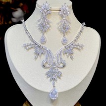 Elegant White Cubic Zirconia Jewelry Set Women Necklace Pendant Earrings for Bri - $79.05