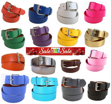 Men&#39;s Womens New Plain Leather Belt Unisex Snap-On Removable Roller Buckle Solid - £5.47 GBP