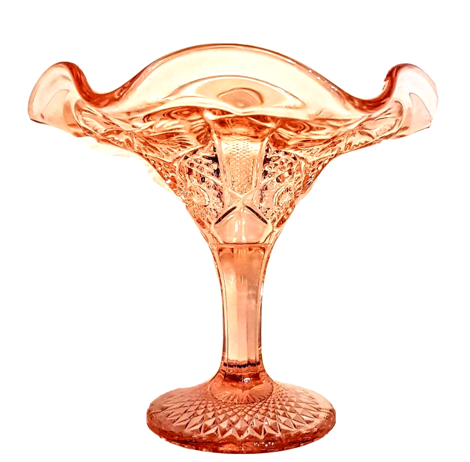 Pressed Pattern Glass Compote UNK Daisy Button File Diamond Pattern VTG ... - $19.72