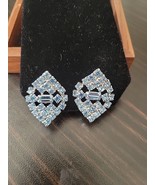 Vintage Light Blue Rhinestone Cutout Something Blue Clip On Earrings Wed... - $12.59