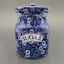 Vtg Calico Staffordshire Sugar Jar Canister Blue White Flower Burleigh L... - £104.25 GBP