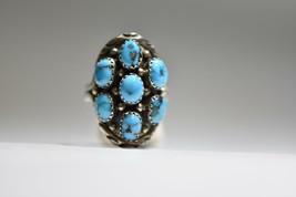 Zuni ring long turquoise dome petite point southwest sterling silver size 9.25 - £122.74 GBP