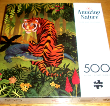 Jigsaw Puzzle 500 Pieces Jungle Tiger Crocodile Ferns Palm Trees And Flo... - $12.86