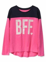 GAP Kids Girls Pink Navy Best Friend Graphic Long Sleeve Crew Neck T-shirt 14 16 - $17.77
