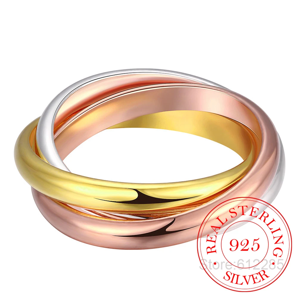 Best Gift! 925 Sterling Silver Ring,lover&#39;s Engagemet Jewelry,Three Color Circle - £12.29 GBP