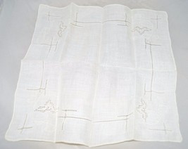 Vintage Ivory Cream Colored Embroidered Flower Cotton Handkerchief - £6.06 GBP