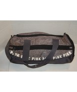 Victoria&#39;s Secret PINK Logo Print Duffle Bag Gray Black Zip Top Double H... - £18.86 GBP