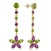 4.8 Carat 14K Solid Yellow Gold Chandelier Earrings w/ Peridot &amp; Amethyst - £462.37 GBP