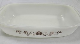 Vtg Dynaware Pyr•O•Rey 27 1 Milk Glass 1qt 9&quot; Oven Dish Brown Daisy Design  - $10.28