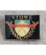 STOWE Crest Skiis Black Red Vintage Travel Souvenir Ski Lapel Hat Pin Ve... - $19.99