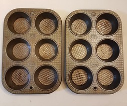 Ekco Ovenex LOT Muffin Tin Baking Pan X-60 Waffle Pattern MCM VTG Metal OvenWare - £15.77 GBP