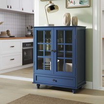 Modern Blue Buffet Sideboard Cabinet w/Glass Doors &amp; Storage Drawer - $3,355.00 MXN