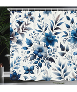 Blue Shower Curtain, Watercolor Flowers Berry Branches Leaves Folk Inspi... - $30.15