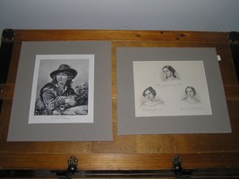 Vintage Lot of 2 Black &amp; White Etchings Drawing Prints – by Frederic Durck and  - £6.13 GBP