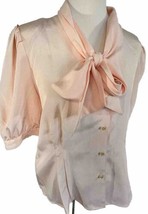 Anne Klein Pink Secretary Blouse Womens 14  Large Dots Bow Feminine - £14.56 GBP