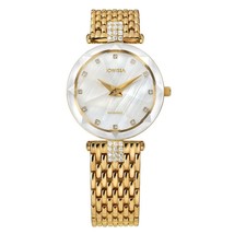 FACET STRASS Brilliant-Cut Gold Plated Swiss Quartz Watch 15mm Band MOP ... - $569.99