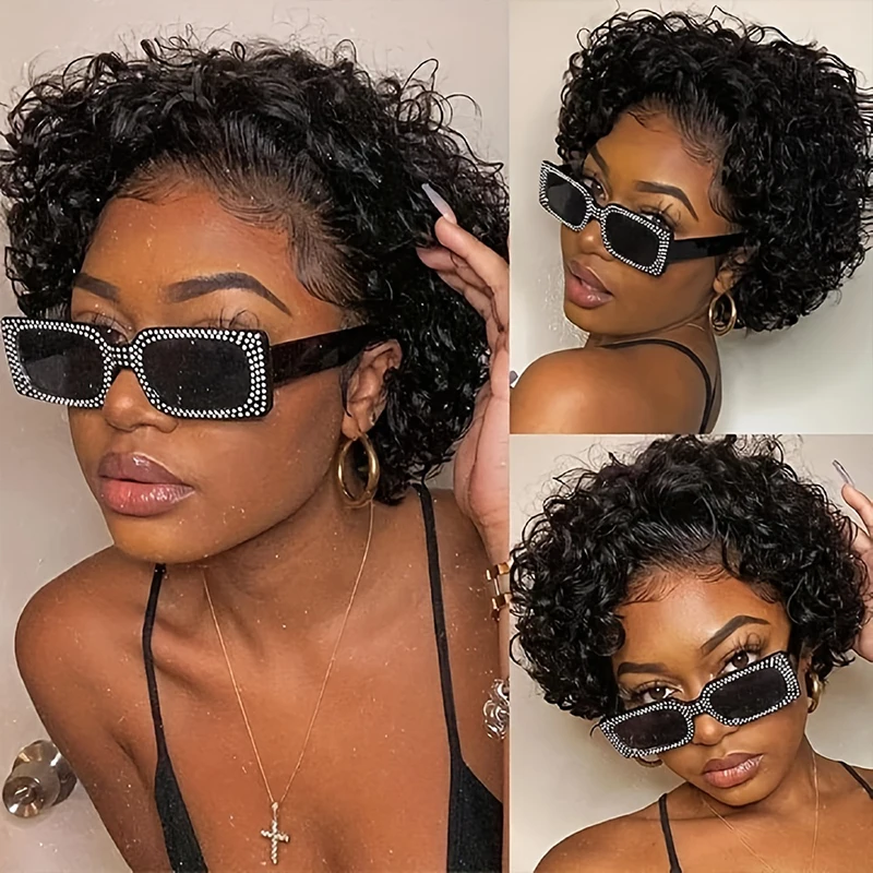 6 Inch Short Curly Lace Front Wigs Human Hair 13X4 Pixie Cut Short Curly... - $58.96+
