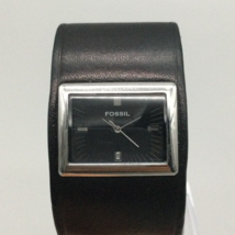 Fossil F2 Watch Women 28mm Silver Tone Open Leather Cuff Band New Battery 6.5&quot; - £23.48 GBP