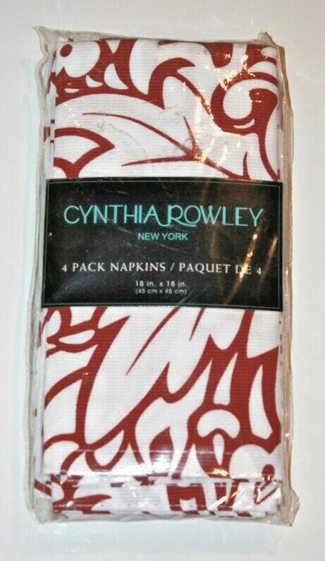 Cynthia Rowley Home 4-Pack TABLE Kitchen NAPKINS Cloth SYBIL Red FLORAL - $79.17