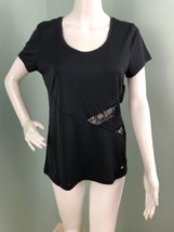 NWT Women&#39;s Bally Total Fitness S/S Black Lace Mesh Active Top Shirt Sz ... - $19.79