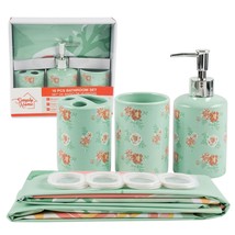 Rose Bathroom Set Design Toothbrush Holder Soap Dispenser Shower Curtain - £9.10 GBP