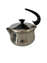 Vtg FARBERWARE Stainless Steel Tea Pot 2 Qt Swoop Handle Modernist MCM - $23.99