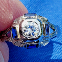 Earth mined Diamond Antique Engagement Ring Deco Bridal Solitaire 14k White Gold - $2,629.48 CAD