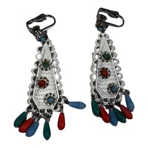 Vintage Bohemian Turquoise Coral Beads Dangle Teardrop Chandelier Drop Earrings - £14.43 GBP