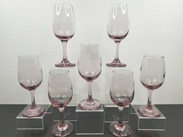 7 Libbey Premier Pink Water Goblet Set Vintage 7.25&quot; Stemware Wine Glassware Lot - £58.69 GBP